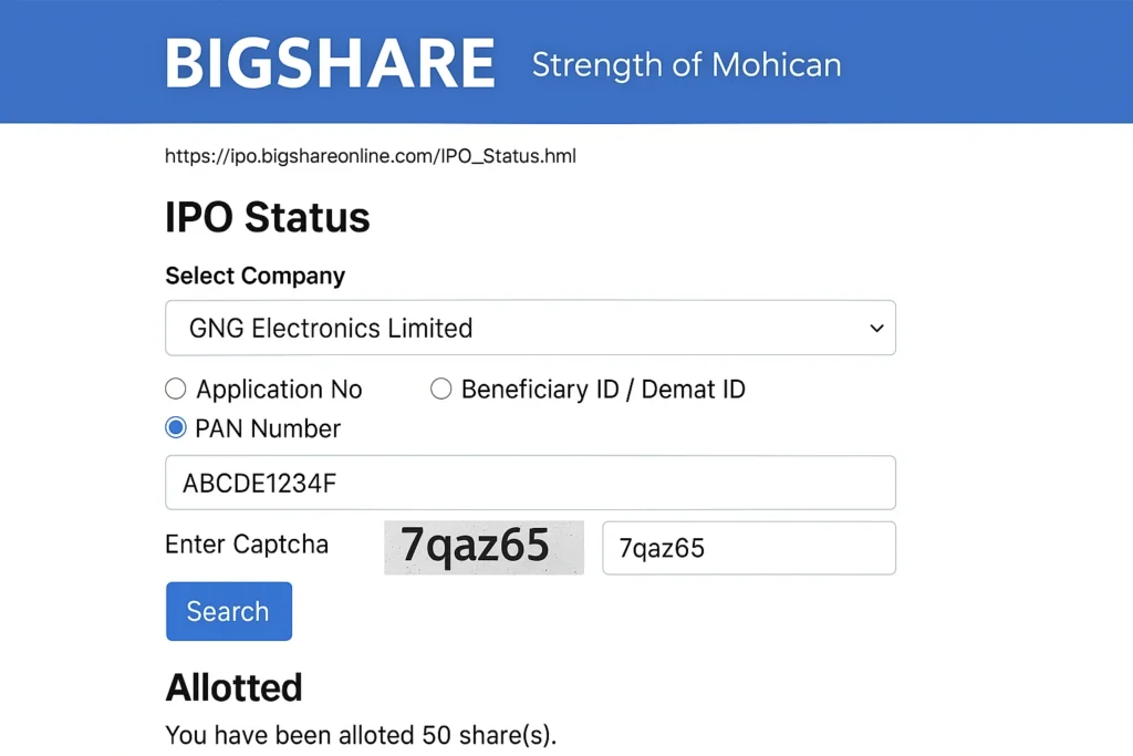 Bigshare IPO allotment status check